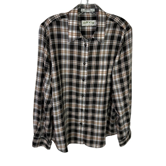 Orvis Button Down Shirt Mens Wrinkle Free Long Sleeve Lightweight Brown Large - Picture 1 of 11